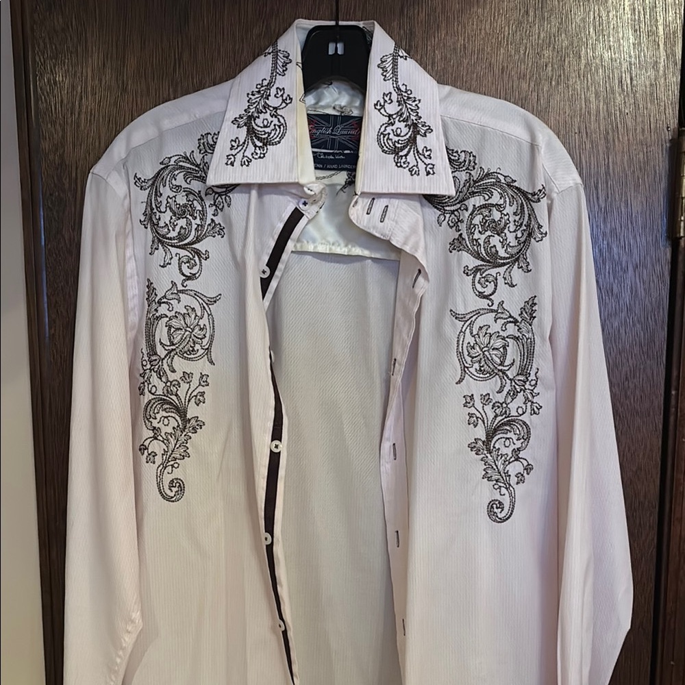 English Laundry Light Pink Shirt with Brown Embroidery